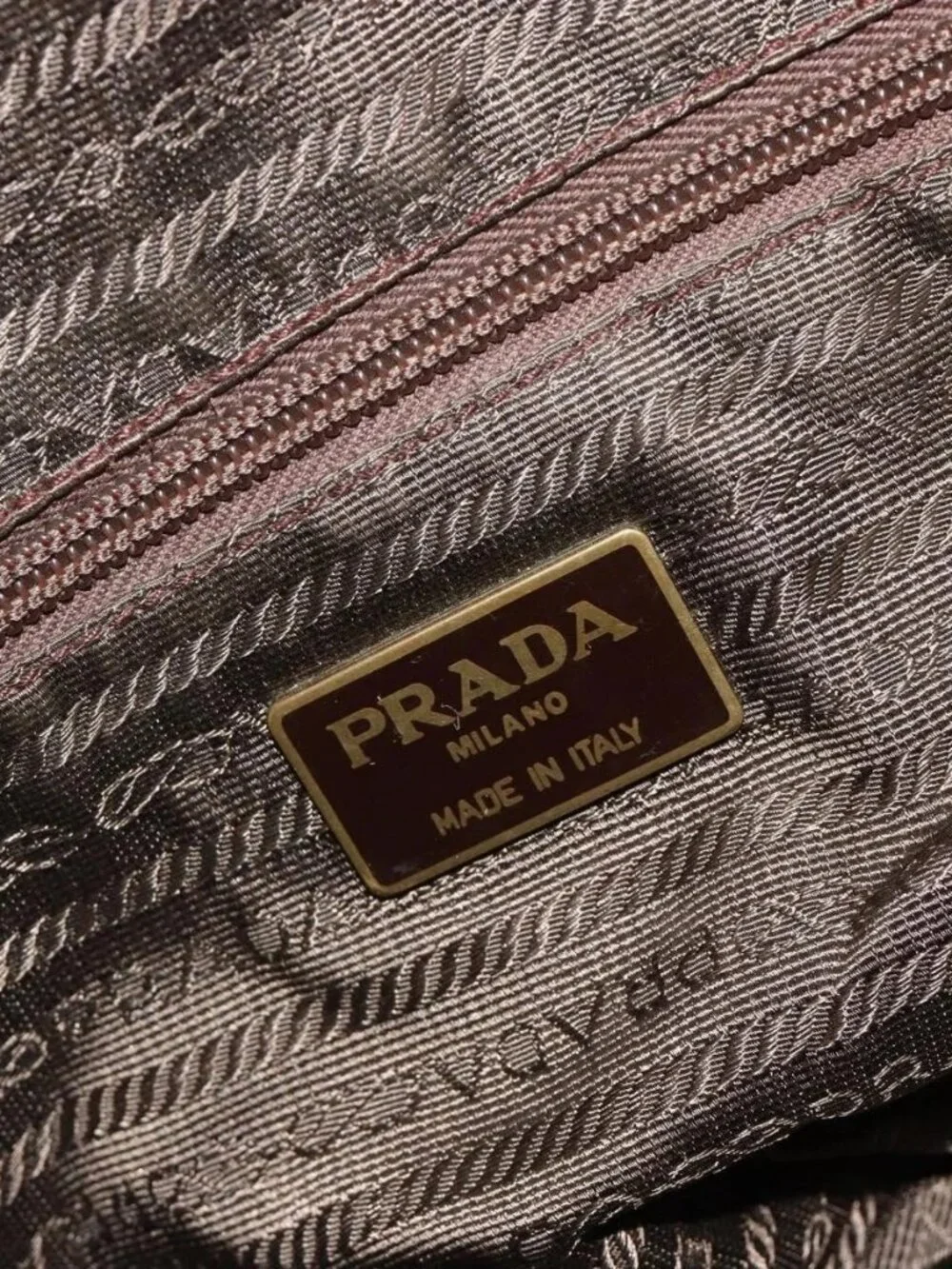 PRADA Hand Bag Leather Brown Gold Auth
